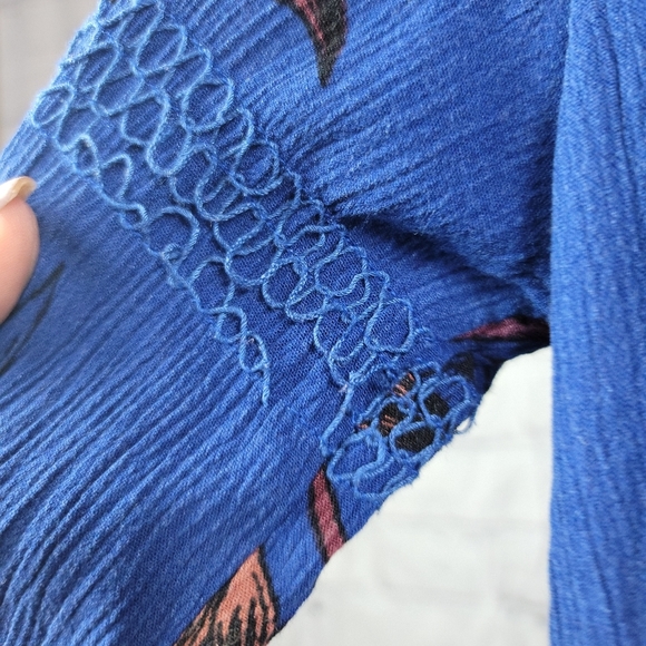 FREE PEOPLE ELECTRIC ORCHARD BLUE BOHEMIAN VIBES LONG SLEEVE MINI TUNIC DRESS - Picture 15 of 16